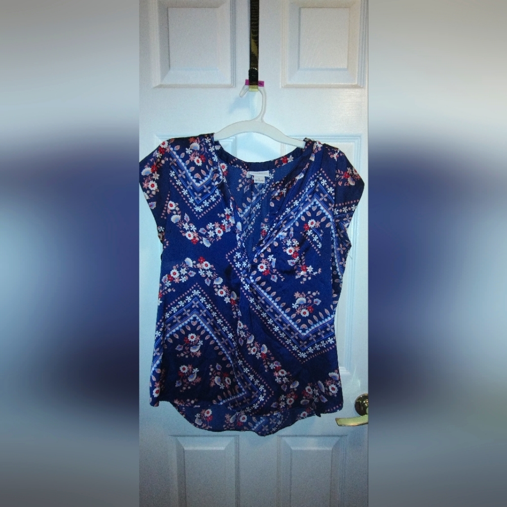 Liz Claiborne silky navy blouse sz L